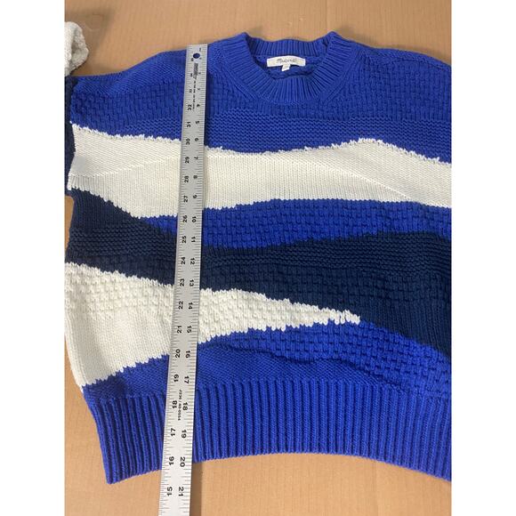 MADEWELL SWEATER KNIT BLUE COTTON NAUTICAL PREPPY WARM WINTER UNIQUE ABSTRACT - Picture 12 of 12